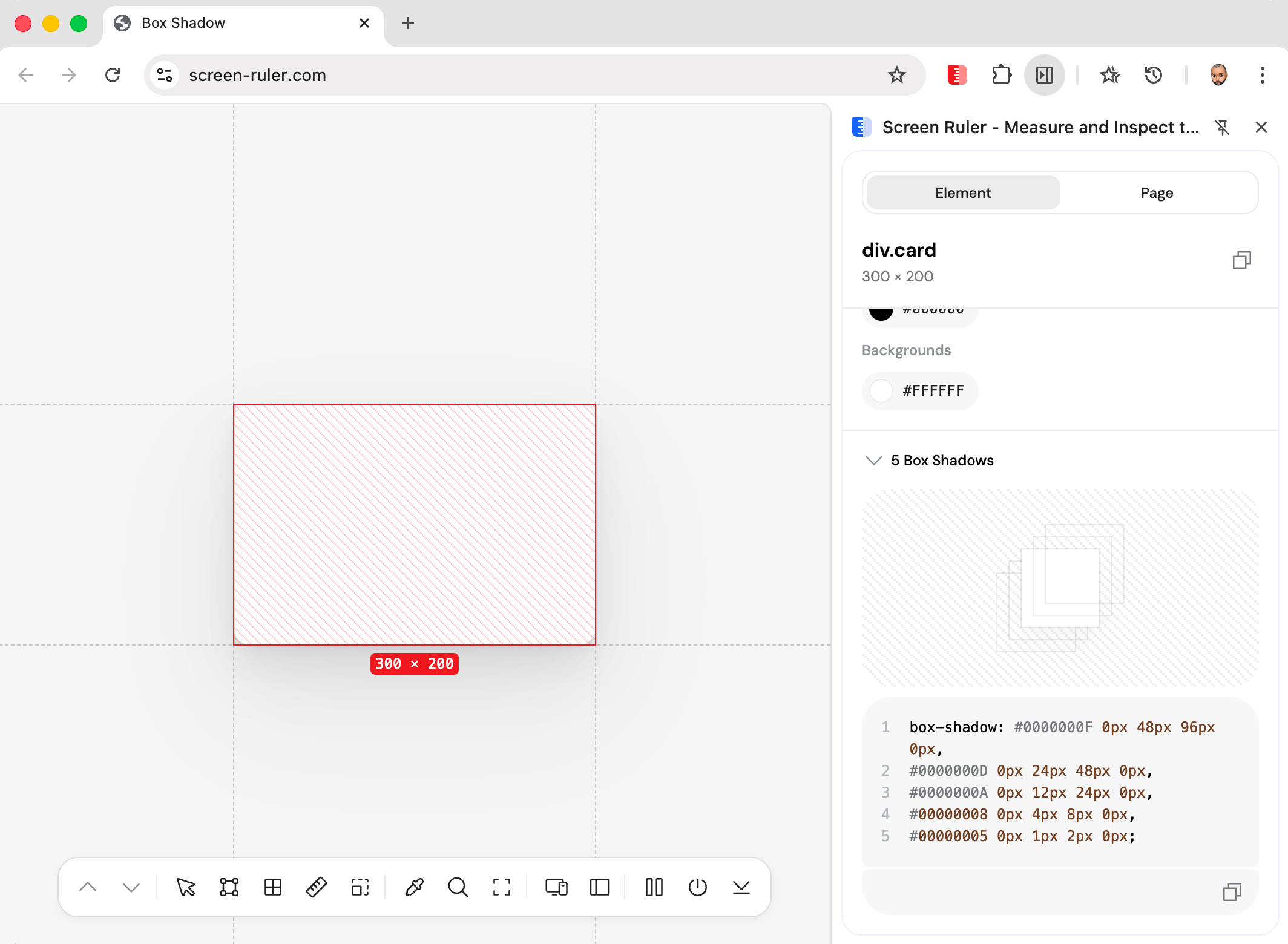 Hovering a single layer in the exploded box-shadow preview
