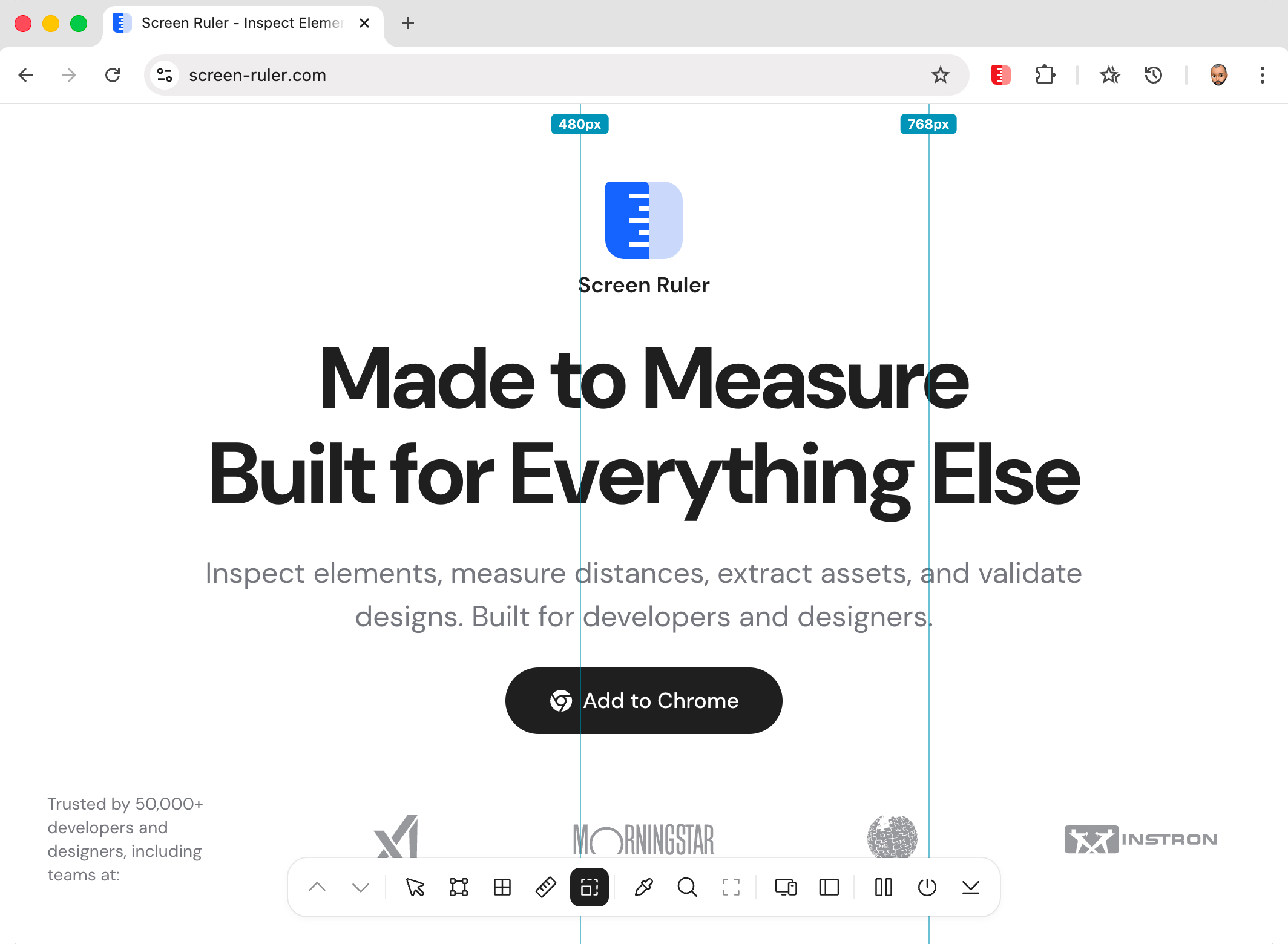 Cyan vertical breakpoint lines drawn at CSS media-query values across a webpage