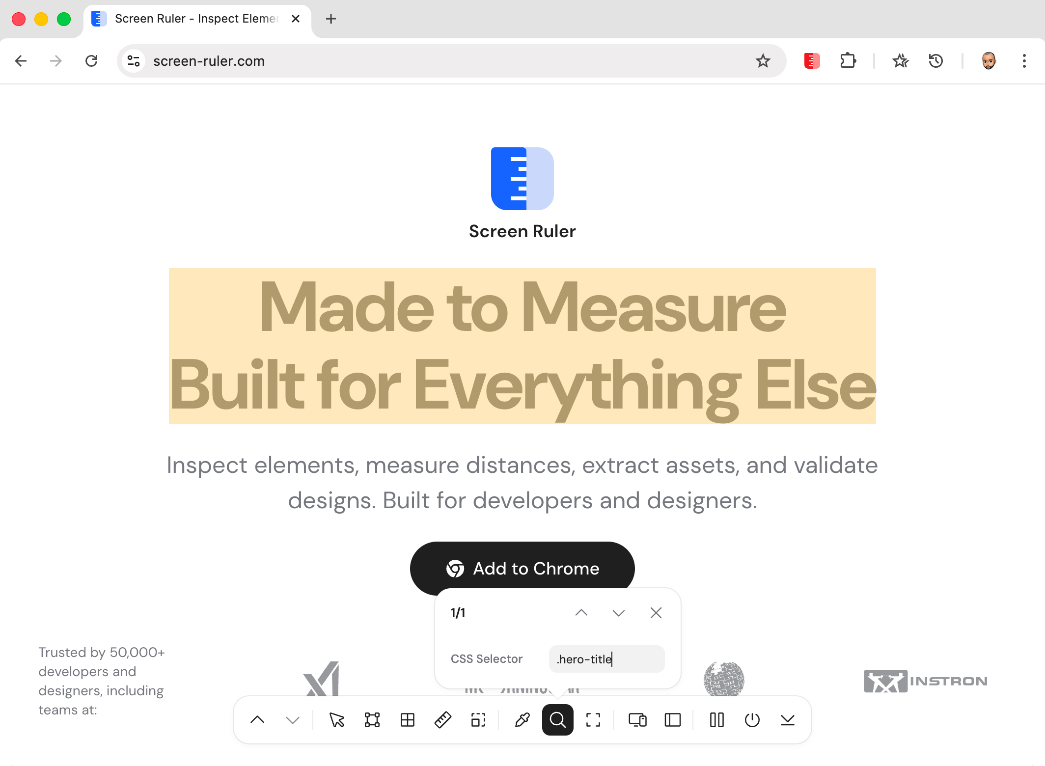 Find popover with a CSS selector entered and all matching elements highlighted on the page