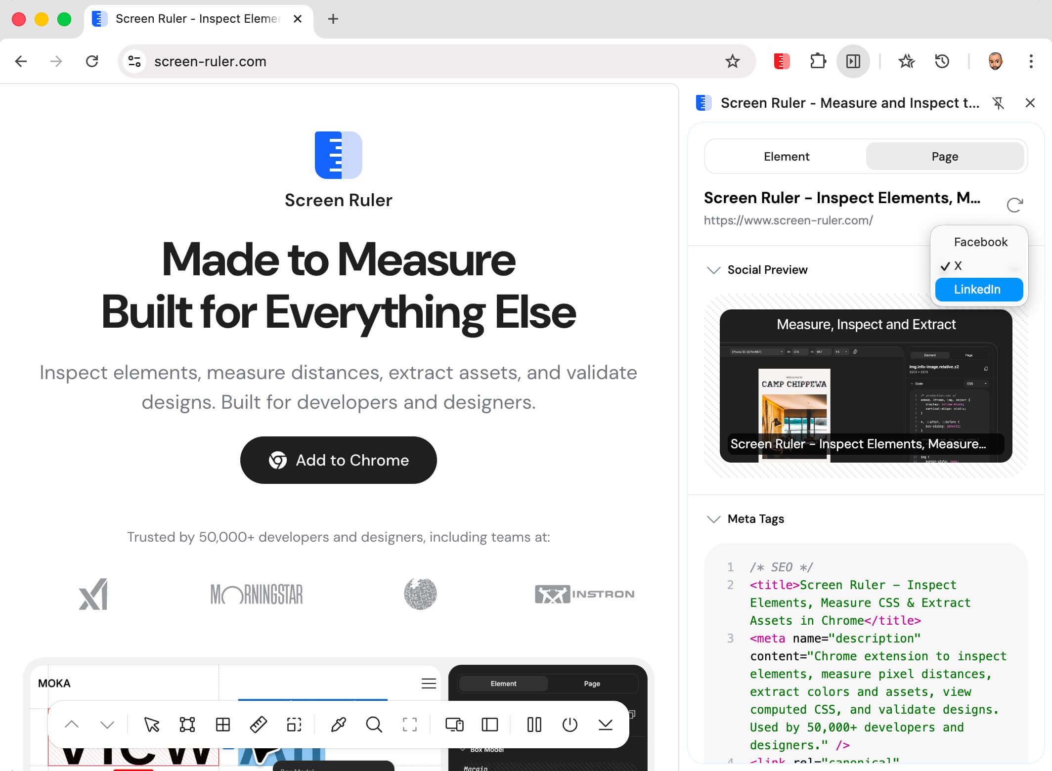 Dropdown showing Facebook, X, and LinkedIn platform options for the Social Preview